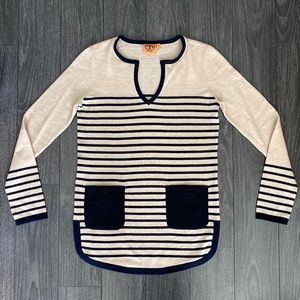 Tory Burch Women’s Striped V-Neck Sweater